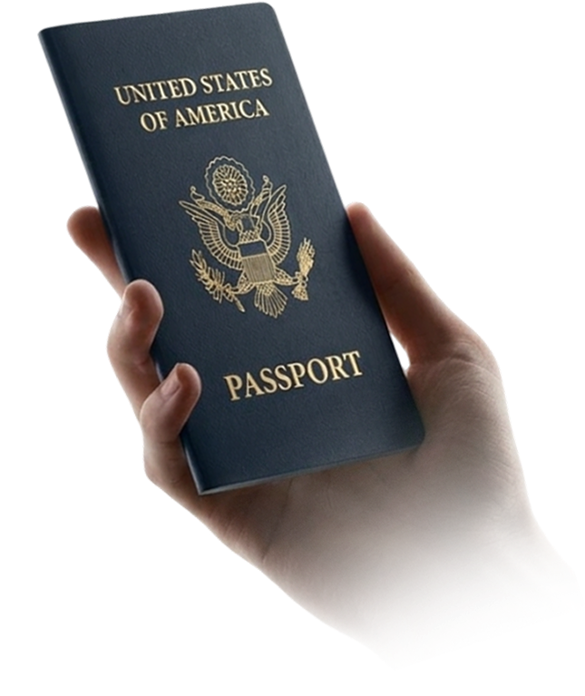 A hand holding a United States passport